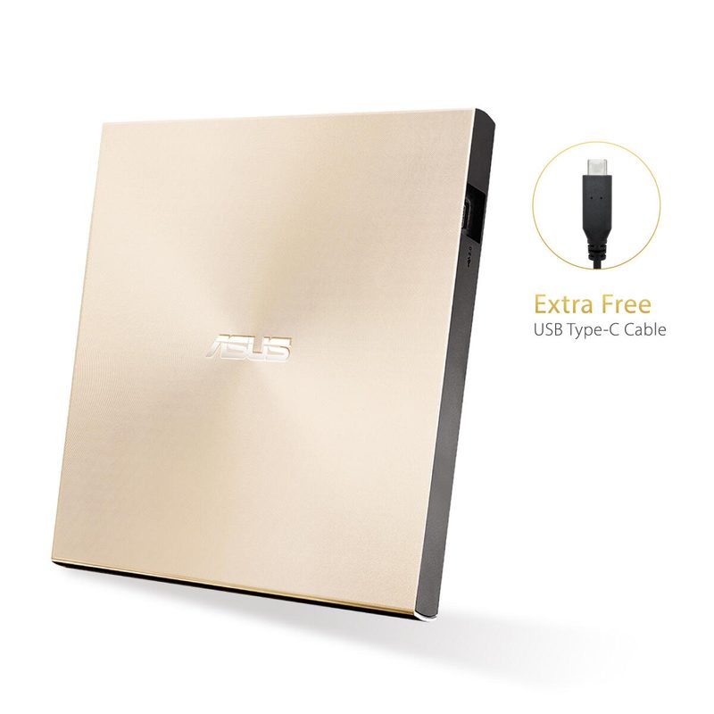 Graveur DVD externe ultra-fin Asus ZenDrive U9M USB-C (incl. câble USB-C, logiciel de gravure Nero Backup & app), compatible Mac et PC, USB 2.0, or