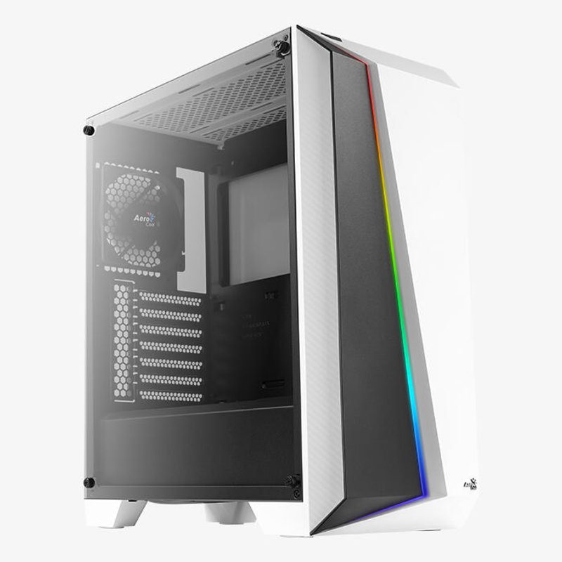Boîtier PC AeroCool Cylon Pro TG Mid-Tower blanc ATX/Micro ATX/Mini-ITX, fenêtre latérale, design RGB LED à l'avant