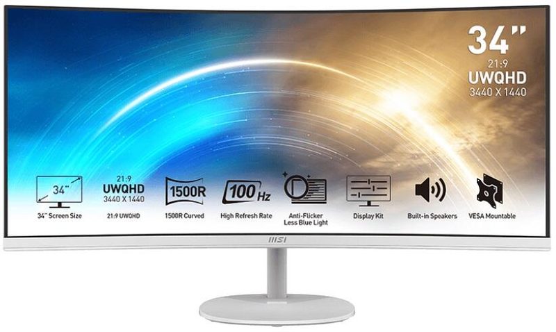 Moniteur MSI PRO MP341CQWDE incurvé 86,36 cm (34 pouces) UWQHD, VA, 1 ms, 100 Hz, HDMI, DisplayPort, FreeSync