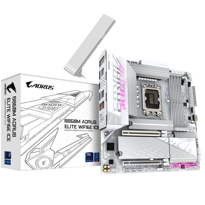 Carte mère GIGABYTE B860M Aorus Elite WiFi6E ICE, socket 1851, chipset Intel B860, mATX, DDR5