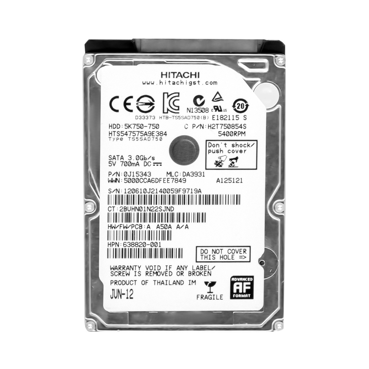 HITACHI TravelStar 5K750 750GB 5.4K 8MB SATA II 2.5'' HTS547575A9E384