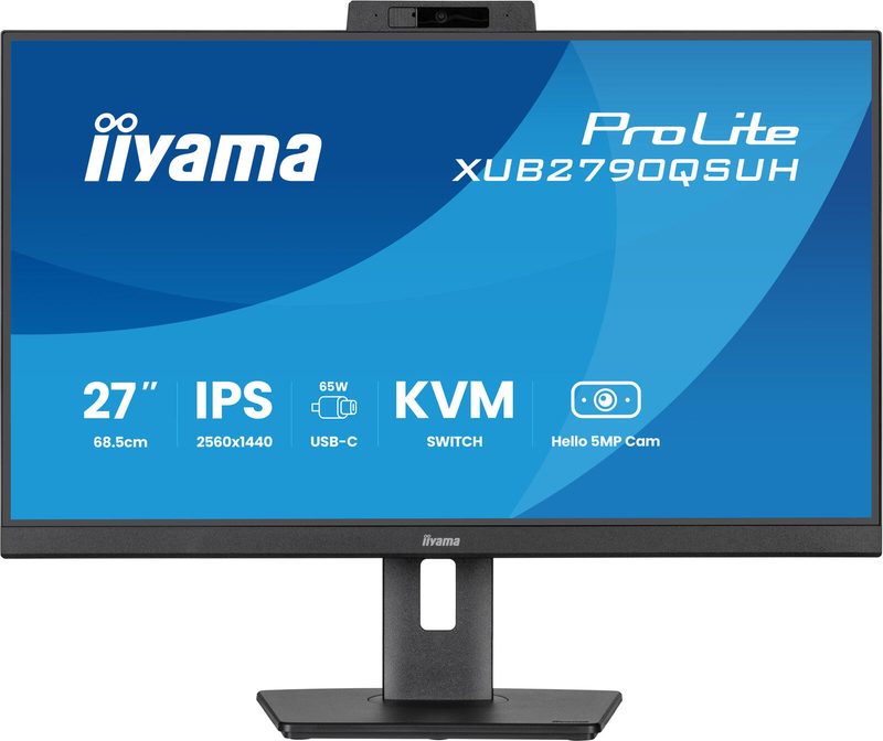 iiyama ProLite XUB2790QSUH-B2 Écran 68,5 cm (27 pouces) QHD, IPS, 0,4 ms, 100 Hz, Adaptive Sync, FlickerFree, réglable en hauteur, webcam intégrée
