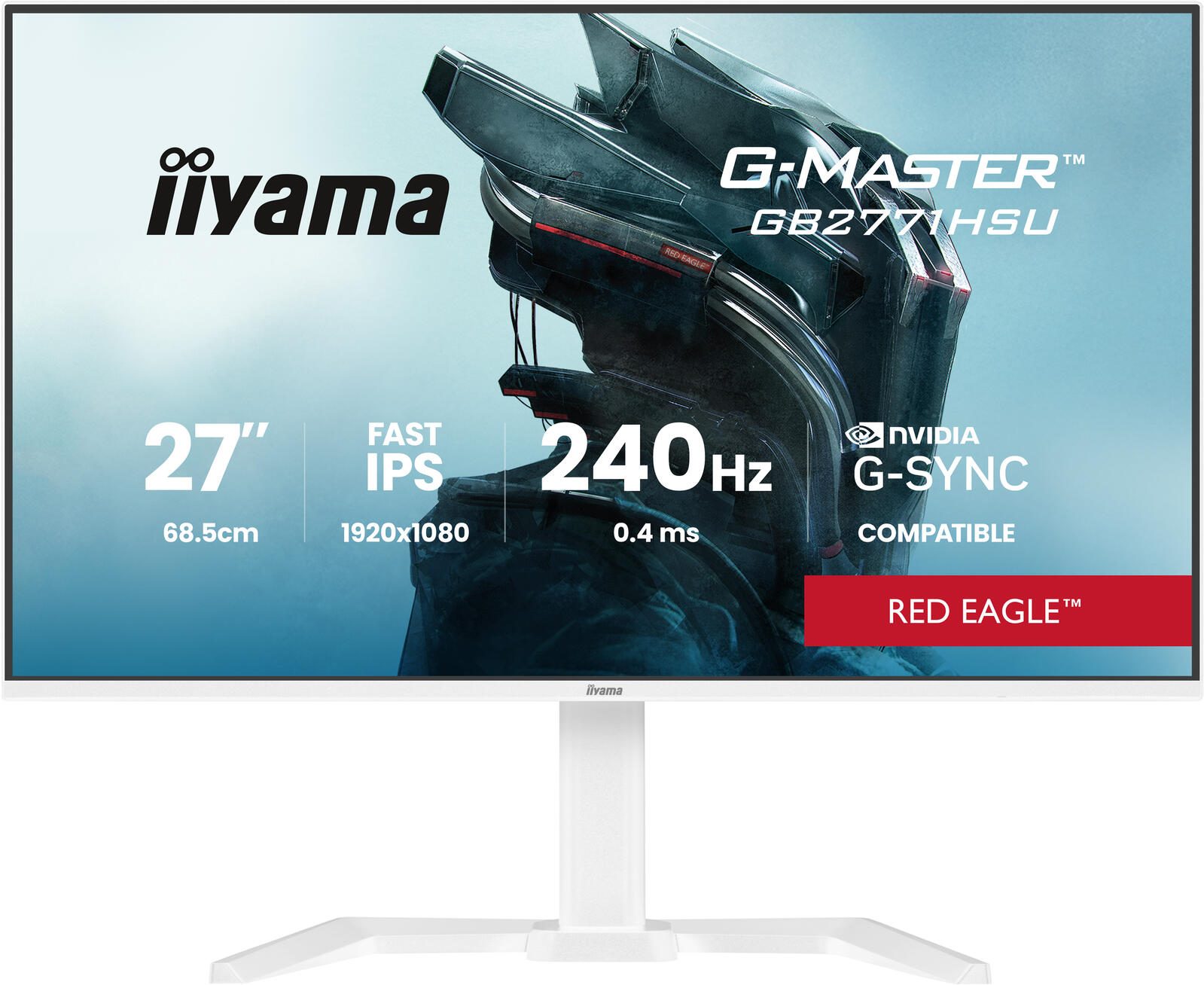 Écran gaming iiYama G-MASTER Red Eagle™ GB2771HSU-W1 68,6 cm (27") blanc Full HD, Fast-IPS, 0,4 ms, 240 Hz, HDMI, DisplayPort, Hub USB, haut-parleurs, réglable en hauteur, pivotant