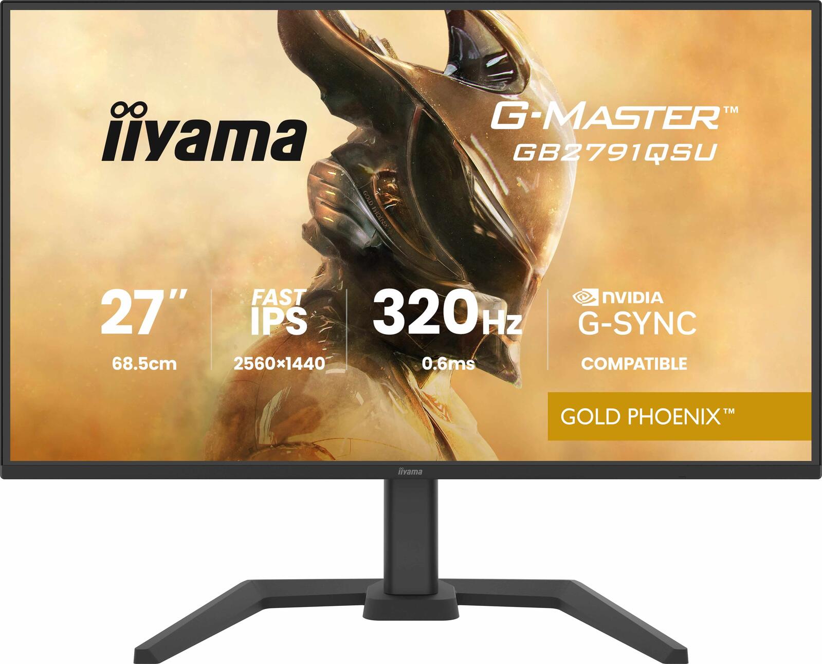 Écran gaming iiYAMA G-MASTER Gold Phoenix™ GB2791QSU-B1 68,5 cm (27") - Noir mat - QHD - Fast-IPS - 0,6 ms - 320 Hz - HDMI - DisplayPort - Hub USB - Haut-parleurs - Réglable en hauteur - Pivot