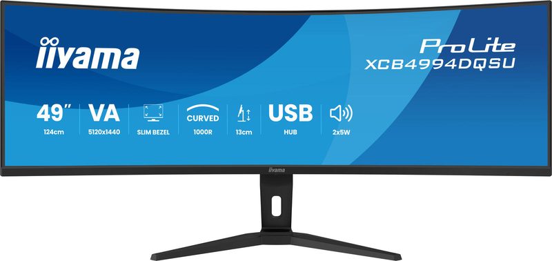 iiyama ProLite XCB4994DQSU-B1 Écran incurvé 124 cm (49") Dual-QHD, VA, 2 ms, HDMI, USB, DisplayPort, Haut-parleurs