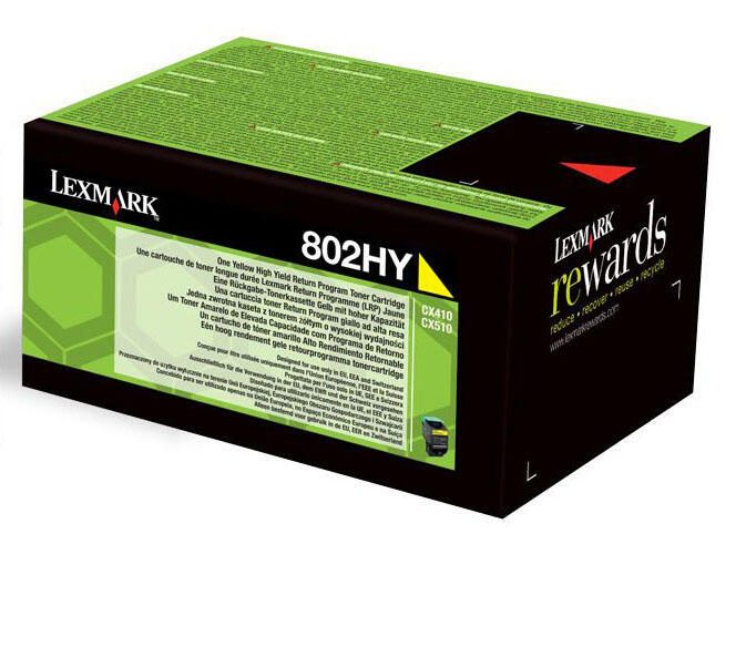 Toner Lexmark Original 802HY jaune 3 000 pages (80C2HY0) pour CX410e/de/dte, CX510de/dhe/dthe