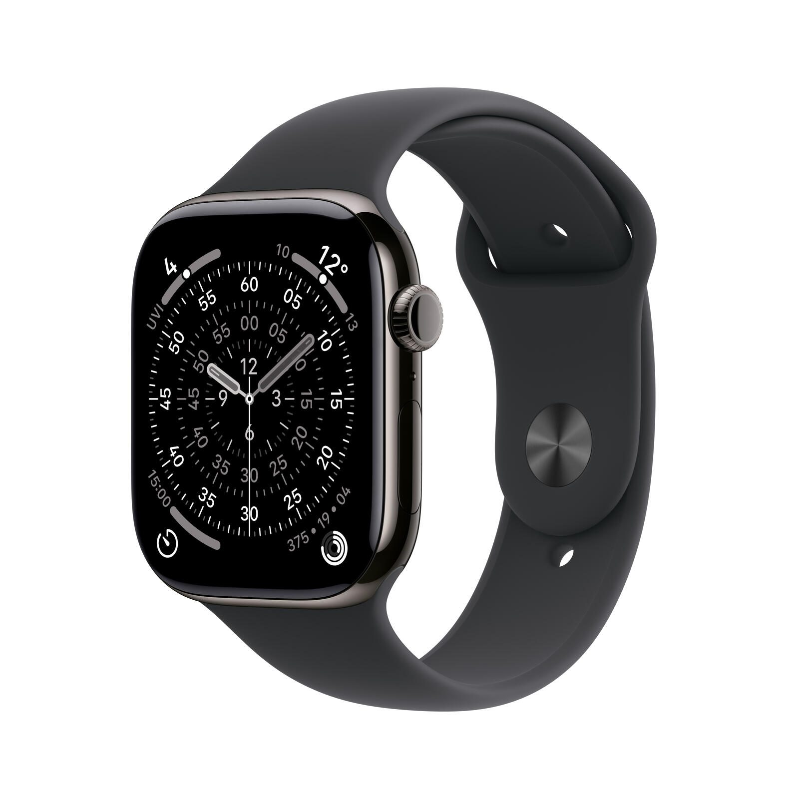 Apple Watch Series 11 Titane Schiste (GPS + Cellular) 42 mm Bracelet Sport Noir S/M