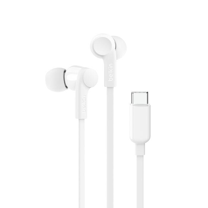 Écouteurs filaires Belkin SoundForm avec connecteur USB-C, blanc