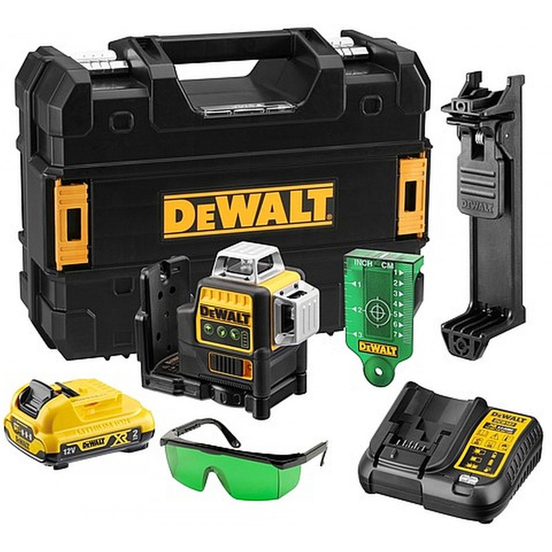 DeWALT DCE089D1G-QW Laser multiligne 3x360°, vert (10,8V/1x2,0Ah/60m)