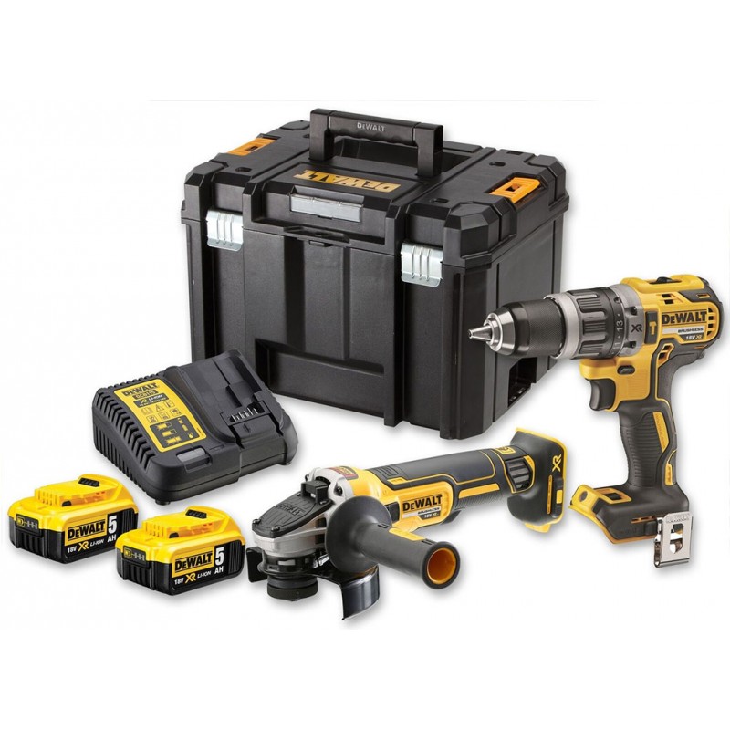 Pack combiné DeWALT 18V DCK2080P2T : DCD796 + DCG405 + 2x 5,0 Ah + chargeur