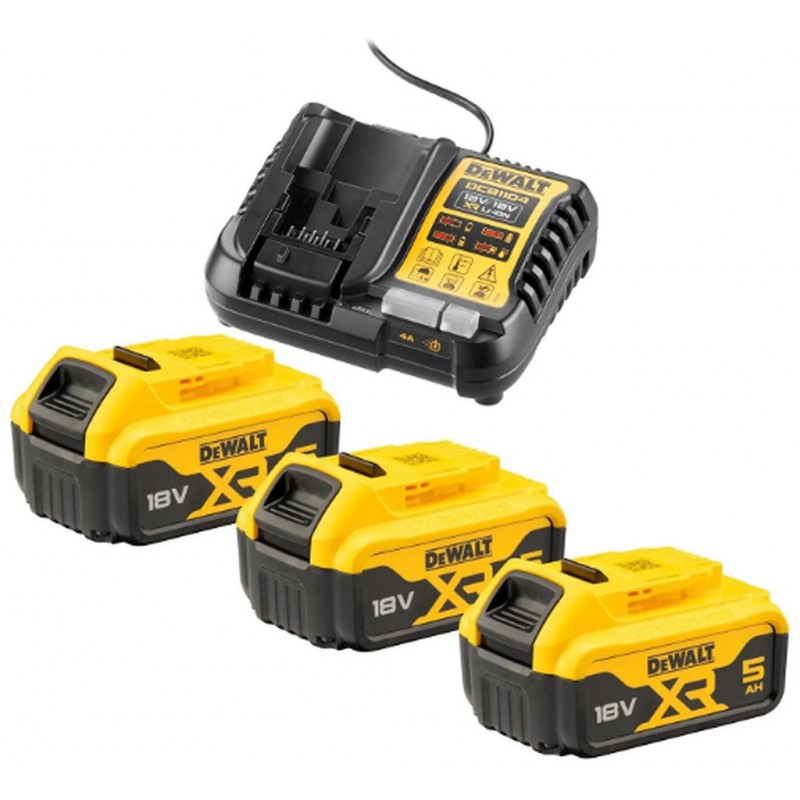 DeWALT DCB1104P3-QW Kit batterie XR Chargeur DCB1104 + 3x DCB184 (18V/5,0Ah)