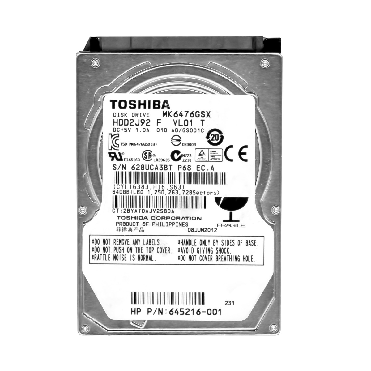 TOSHIBA 640 Go 5,4K 8 Mo SATA II 2,5'' MK6476GSX
