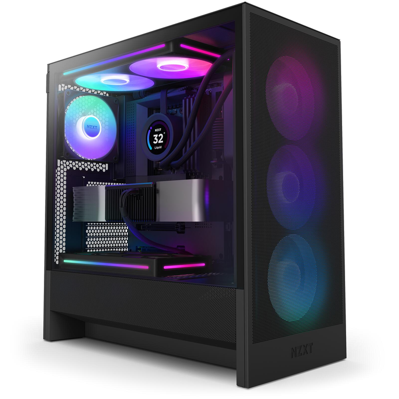 Boîtier NZXT H5 Flow RGB, noir, vitres en verre, flux d'air optimisé, RGB F360, CC-H52FW-01