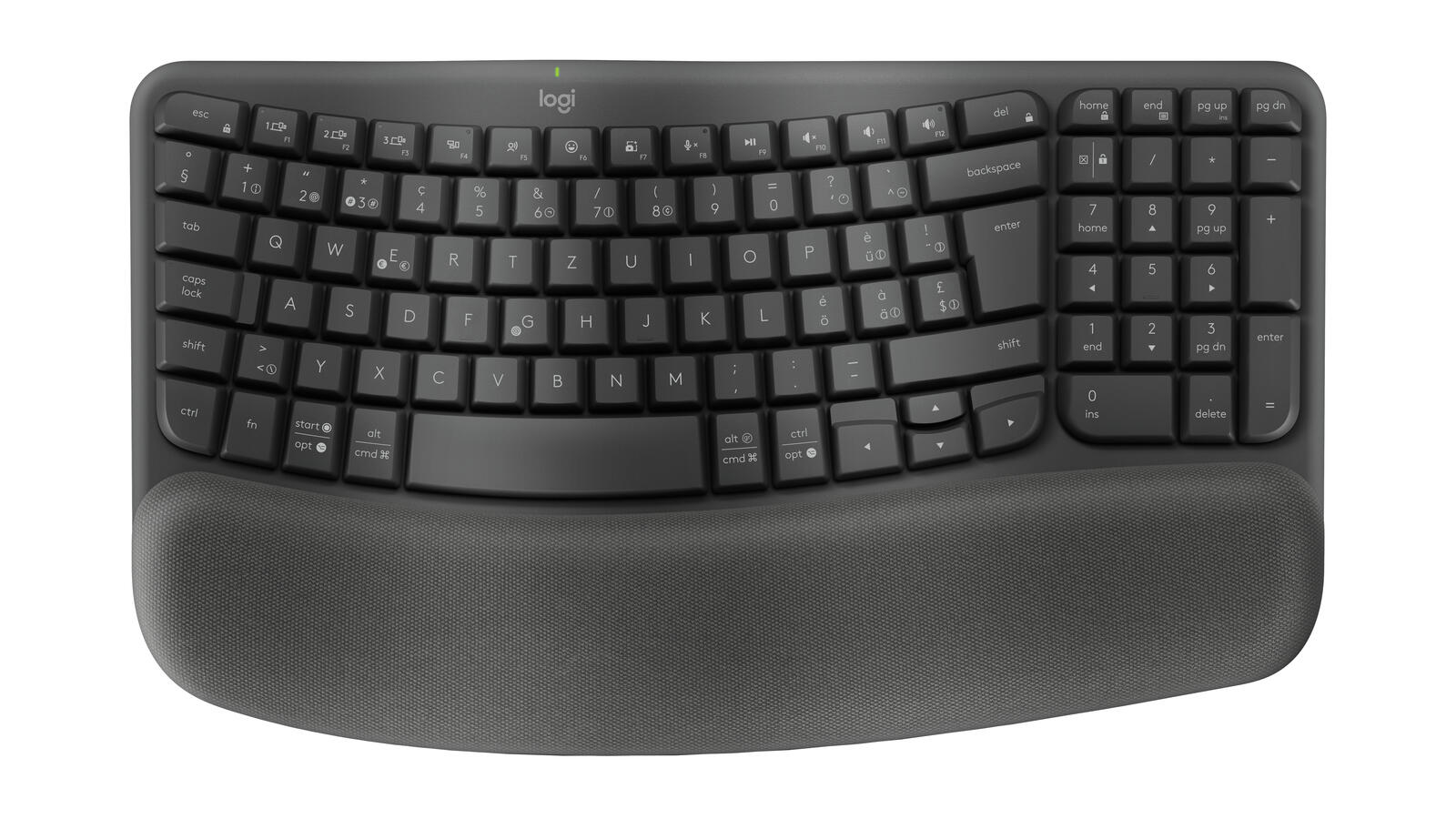 Clavier ergonomique sans fil Logitech Logi Tastatur Wave Keys noir graphite