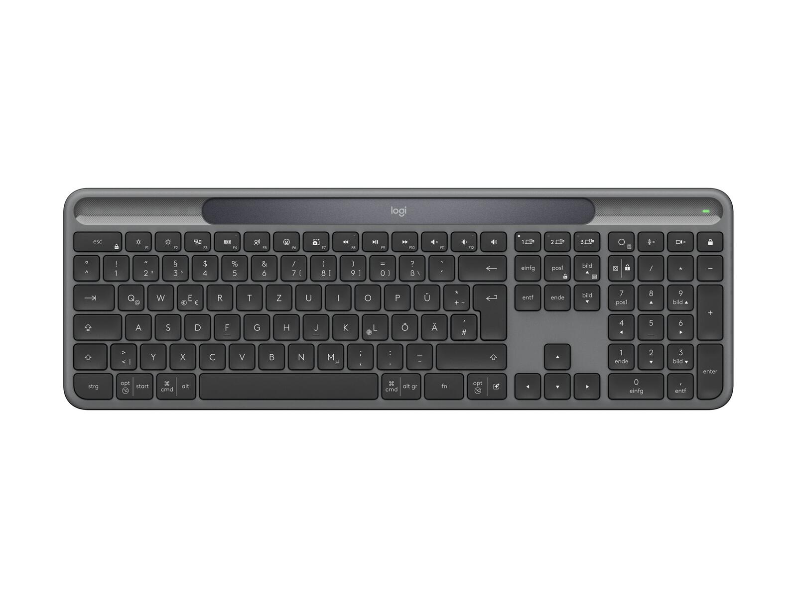 Clavier sans fil Logitech Signature Slim Solar+ K980, QWERTZ - Allemand, Graphite taille standard, Bluetooth LE, interrupteurs à ciseaux
