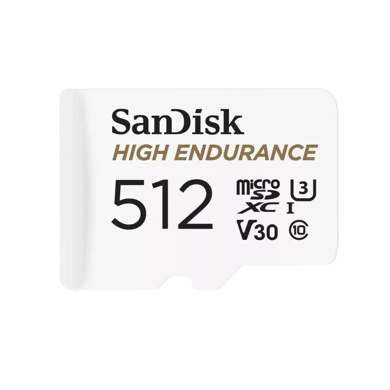 Carte microSDXC High Endurance SanDisk 512 Go + adaptateur SD UHS-I U3, Class 10, V30