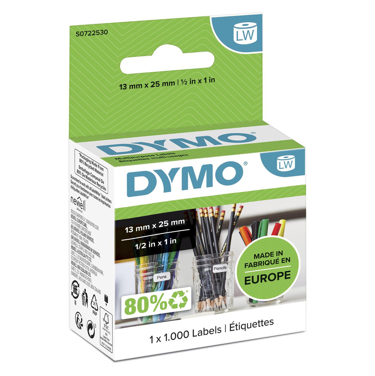 Dymo Étiquettes polyvalentes S0722530 25x13 mm blanc 1 000 étiquettes/rouleau