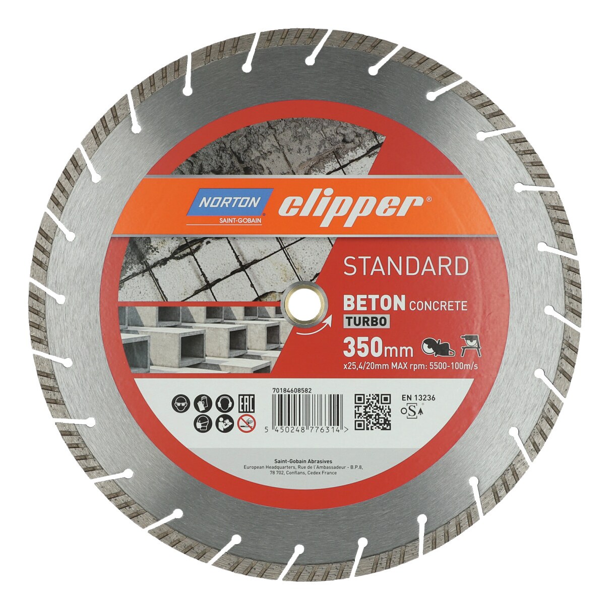 Disque diamant Norton Clipper STANDARD BETON TURBO 350 x 25,4/20 mm