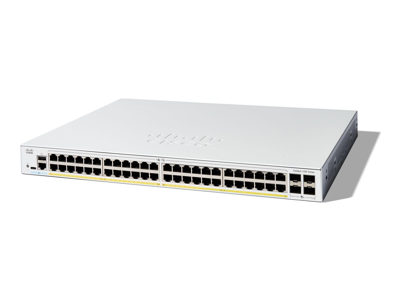 Commutateur Cisco Catalyst C1200 48 ports 1/10 GbE 375W PoE+ managed L2 - 48x 1 GbE, 4x 10 GbE SFP+ (C1200-48P-4X)