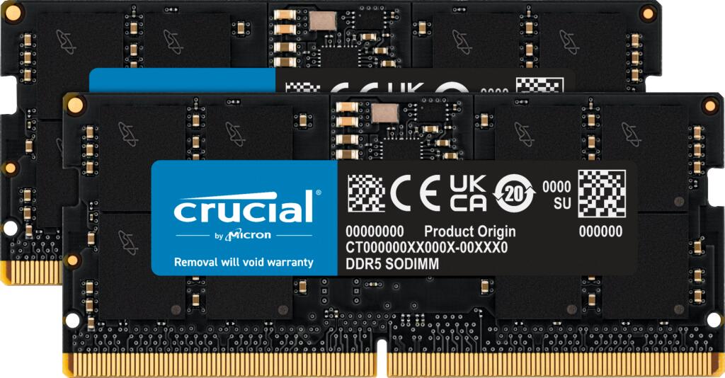 Crucial RAM 32 Go (2x16 Go) Kit DDR5 4800 MHz SODIMM noir Mémoire vive pour ordinateur portable CT2K16G48C40S5