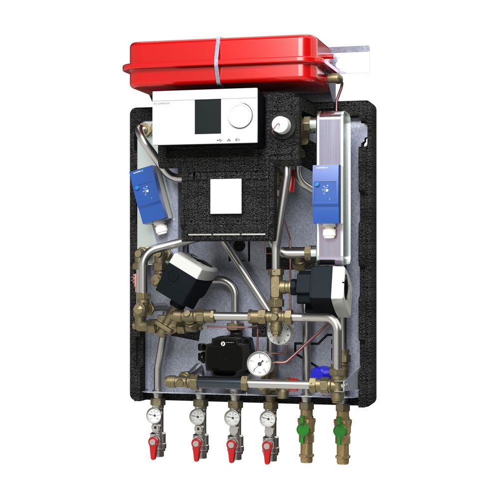 Danfoss Hausstation Akva Lux II VXe H2W1, puissance de chauffage 30 kW, puissance ECS 35 kW, avec A337, PWH-STW et HE-STW