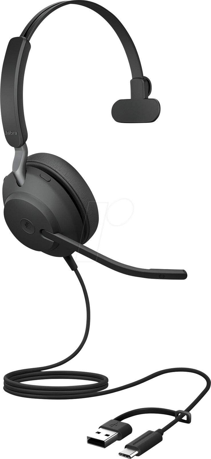 Jabra Evolve2 40 SE UC Casque filaire mono, USB-C, USB-A Adaptateur USB-C inclus, USB-A