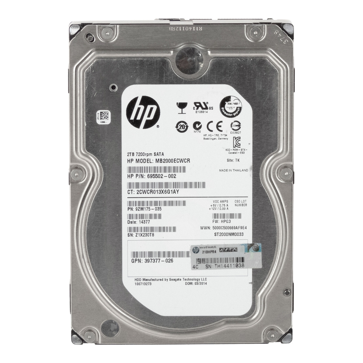 HP 695502-002 2 To 7 200 tr/min 128 Mo SATA III 3,5'' MB2000ECWCR