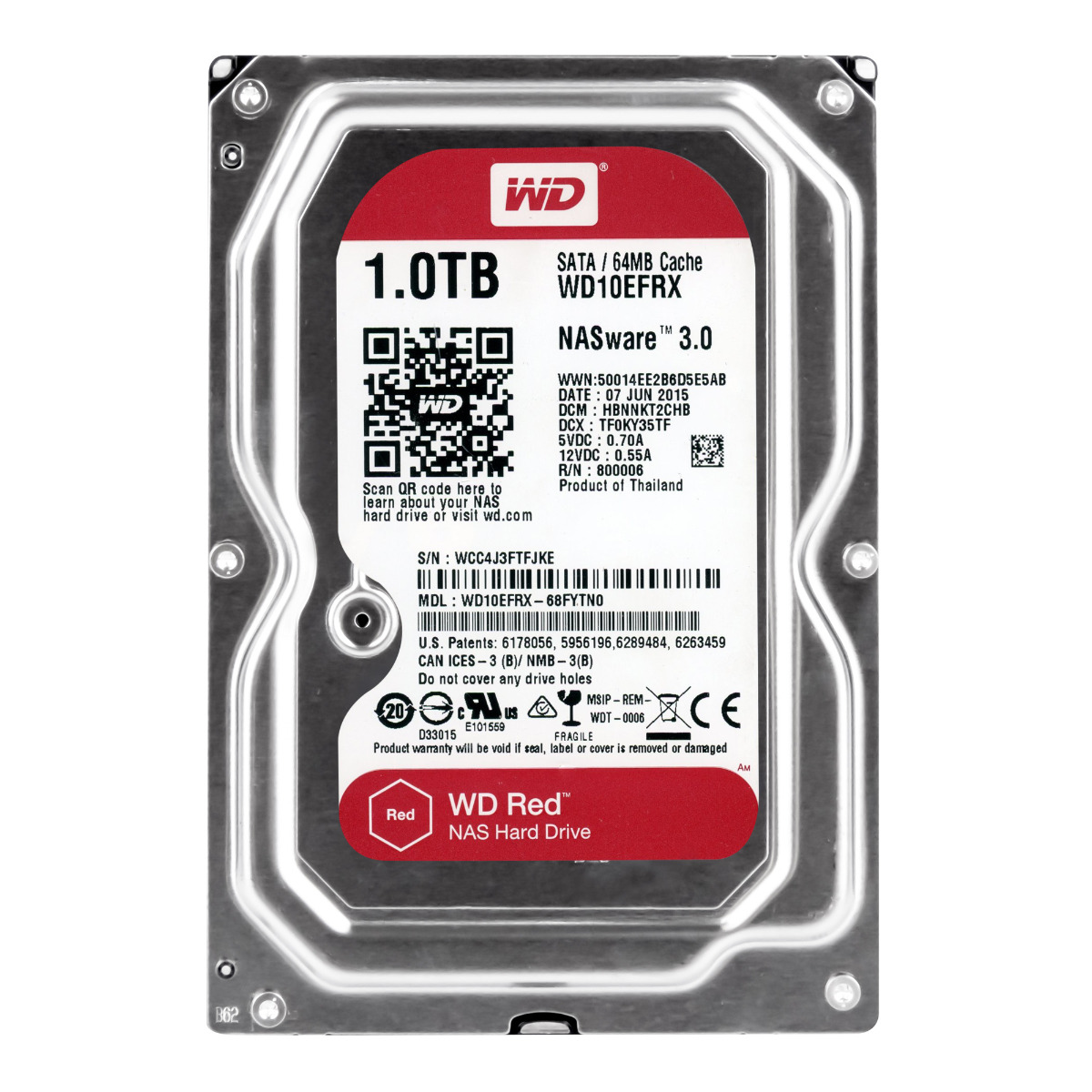 WD RED 1TB 5400 tr/min 64Mo SATA III 3,5" WD10EFRX NASware 3.0