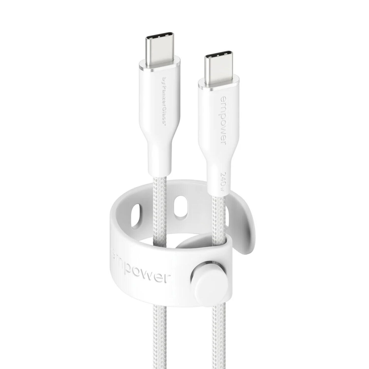 Câble empower™ by PanzerGlass® Racing 240W USB-C vers USB-C, USB 2.0, 2 m, blanc argenté