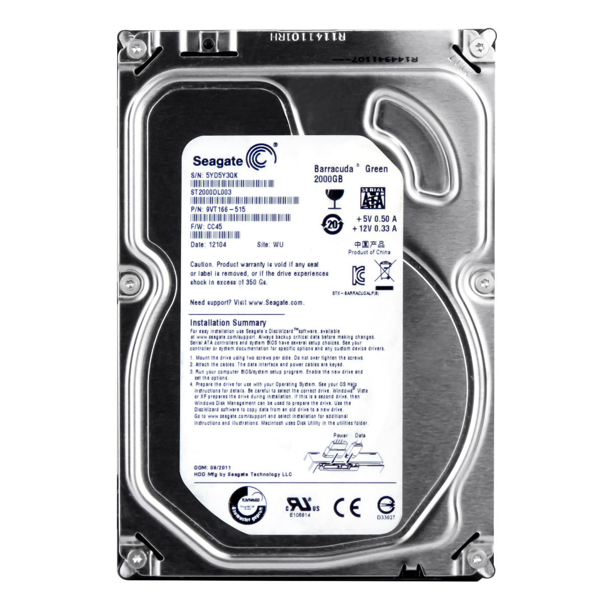 SEAGATE BARRACUDA GREEN 2TB 5900 tr/min 64MB SATA III 3.5'' ST2000DL003