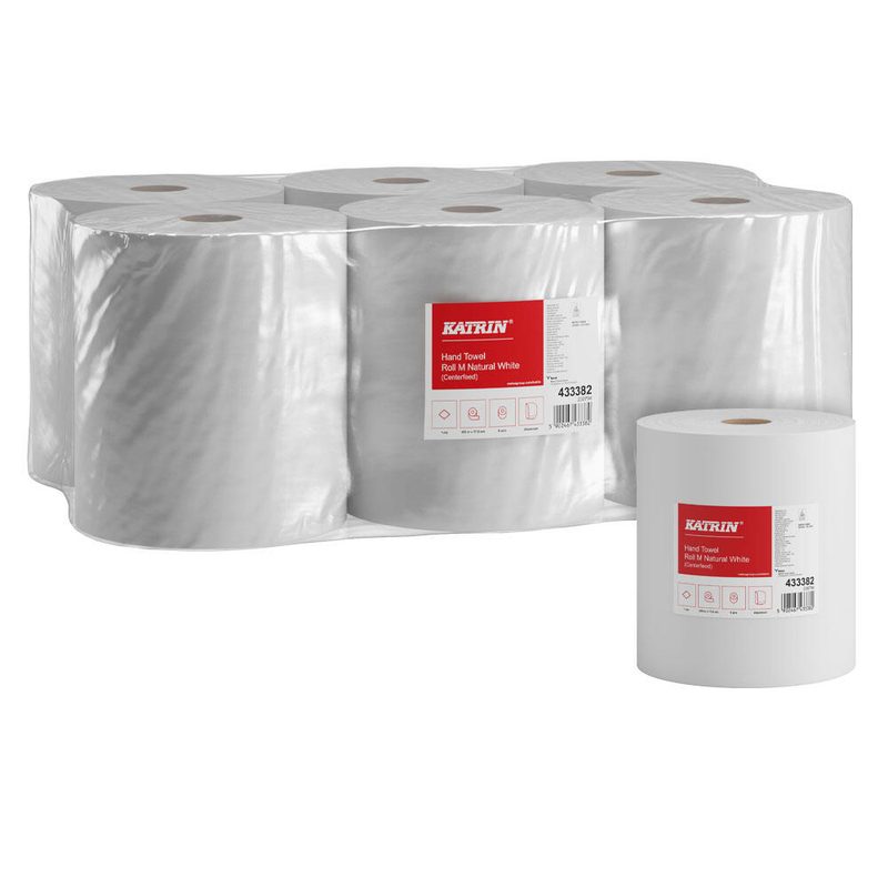 KATRIN Rouleaux essuie-mains 1 couche blanc naturel 1 pack = 6 rouleaux