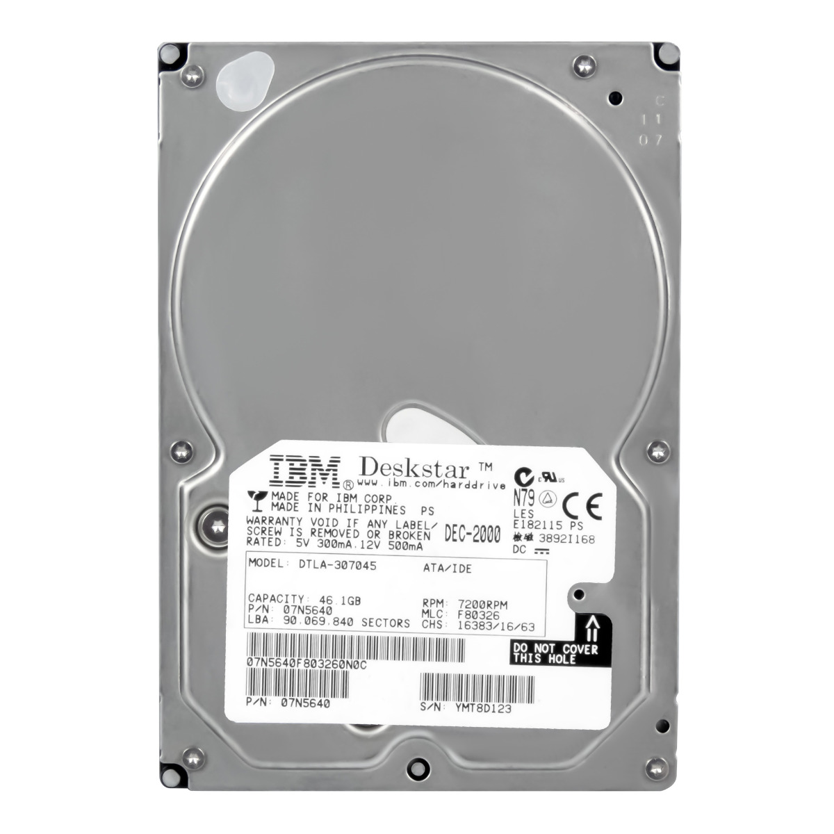 IBM DeskStar 75GXP 07N5640 46,1 Go 7,2K 2 Mo ATA 3,5'' DTLA-307045