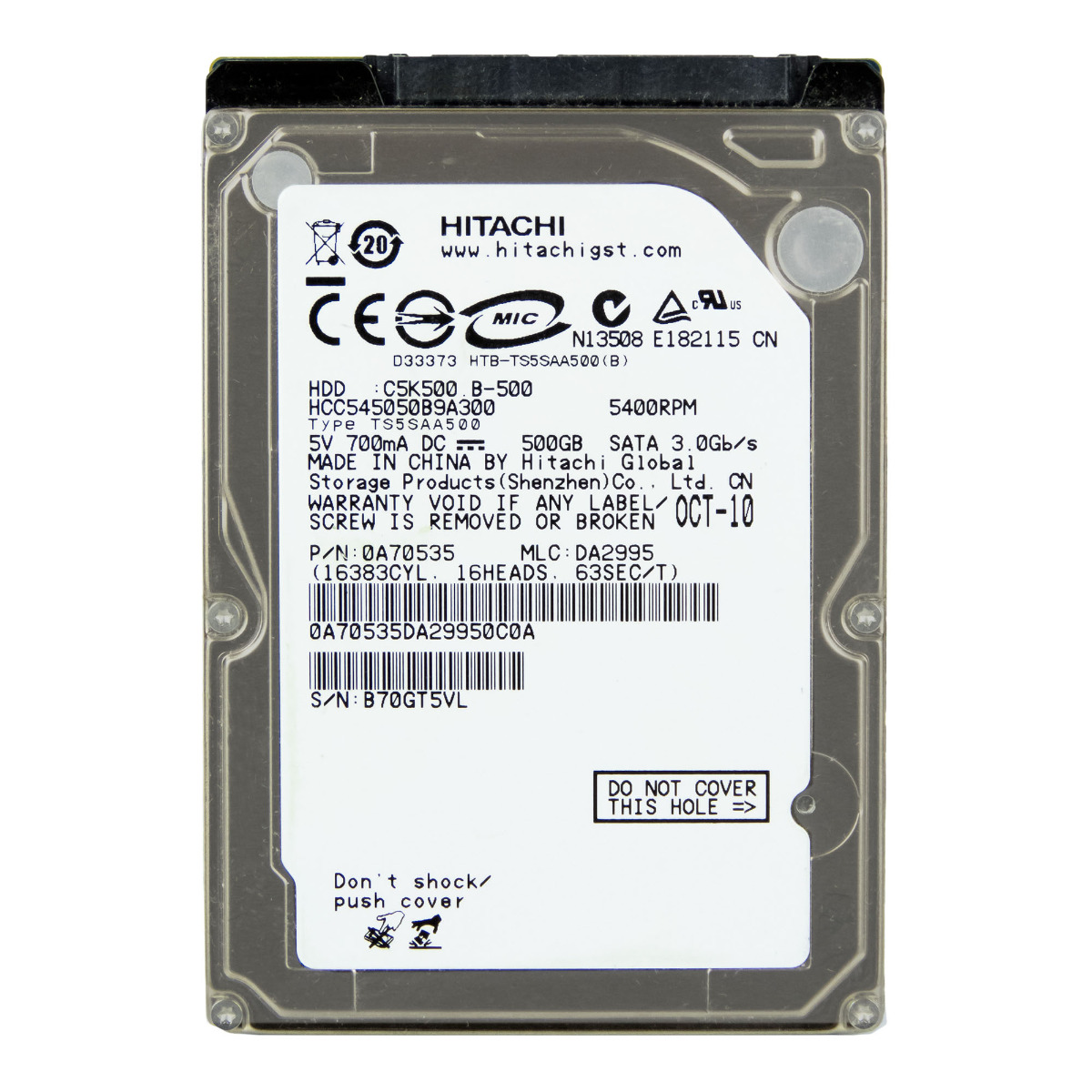 HITACHI CinemaStar C5K500 500 Go 5.4K 8 Mo SATA II 2,5'' HCC545050B9A300