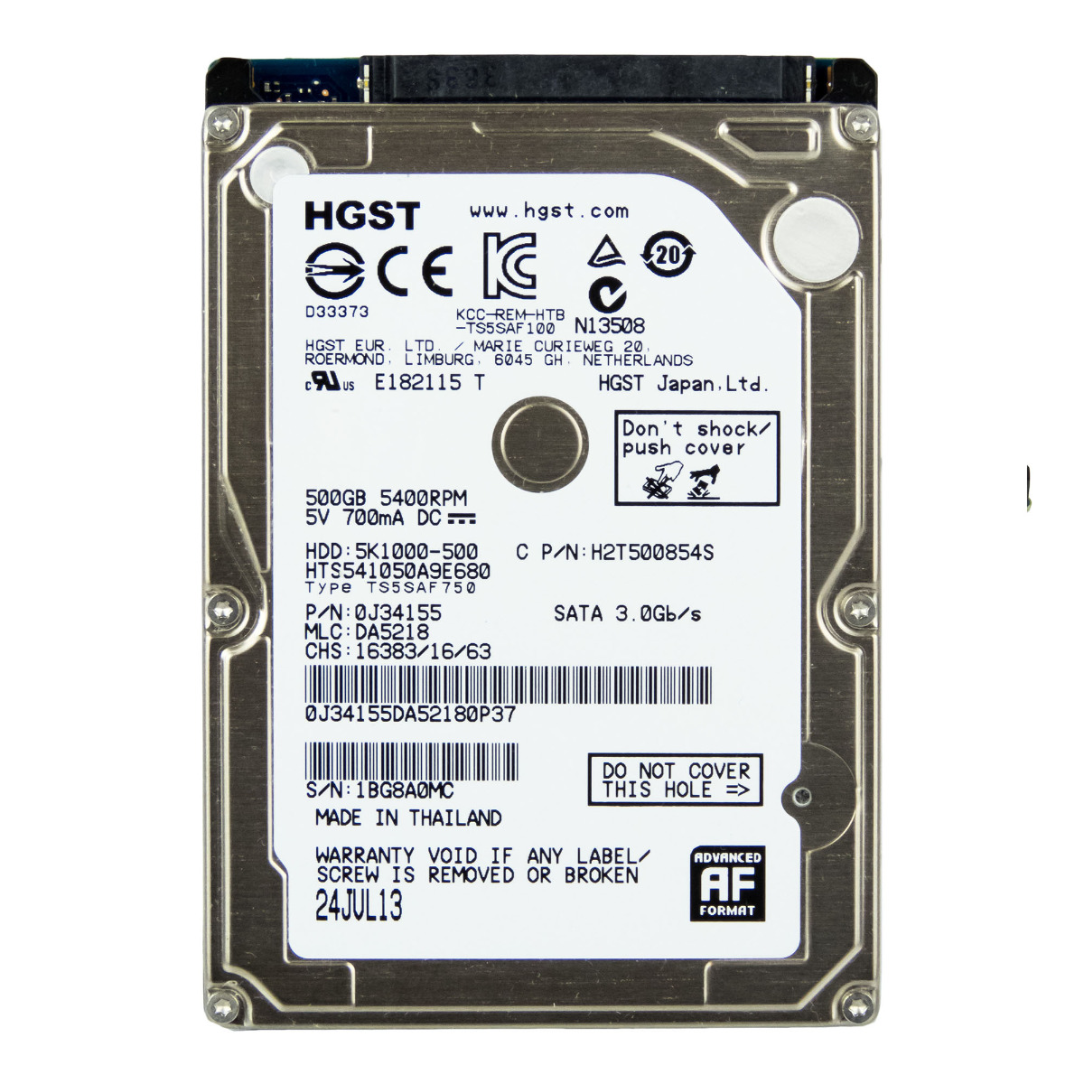 HGST TravelStar 5K1000 500 Go 5.4K 8 Mo SATA II 2,5'' HTS541050A9E680