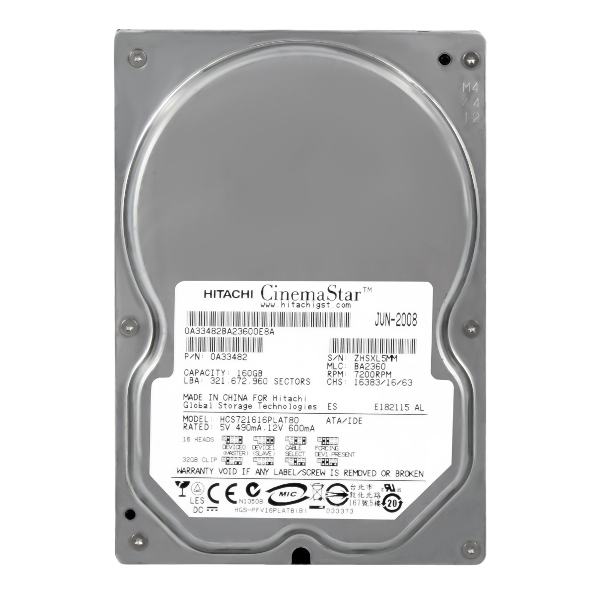 HITACHI CinemaStar 7K160 160 Go 7,2K 8 Mo ATA 3,5'' HCS721616PLAT80