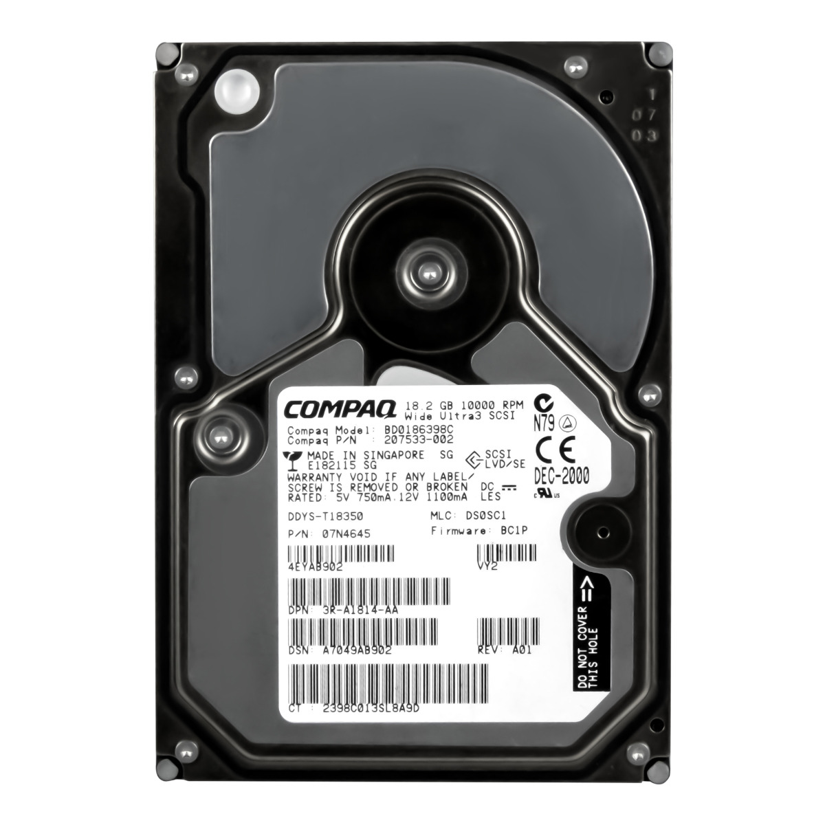 COMPAQ 207533-002 18,2 Go 10K 4 Mo SCSI U160 3,5'' BD0186398C