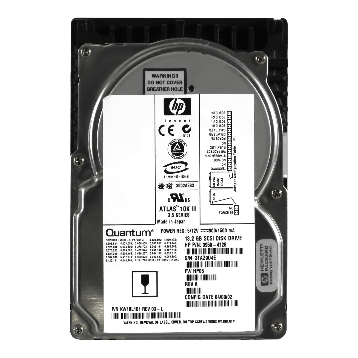 HP 0950-4128 18,2 Go 10K 8 Mo SCSI ULTRA 160 3,5'' KW18L101
