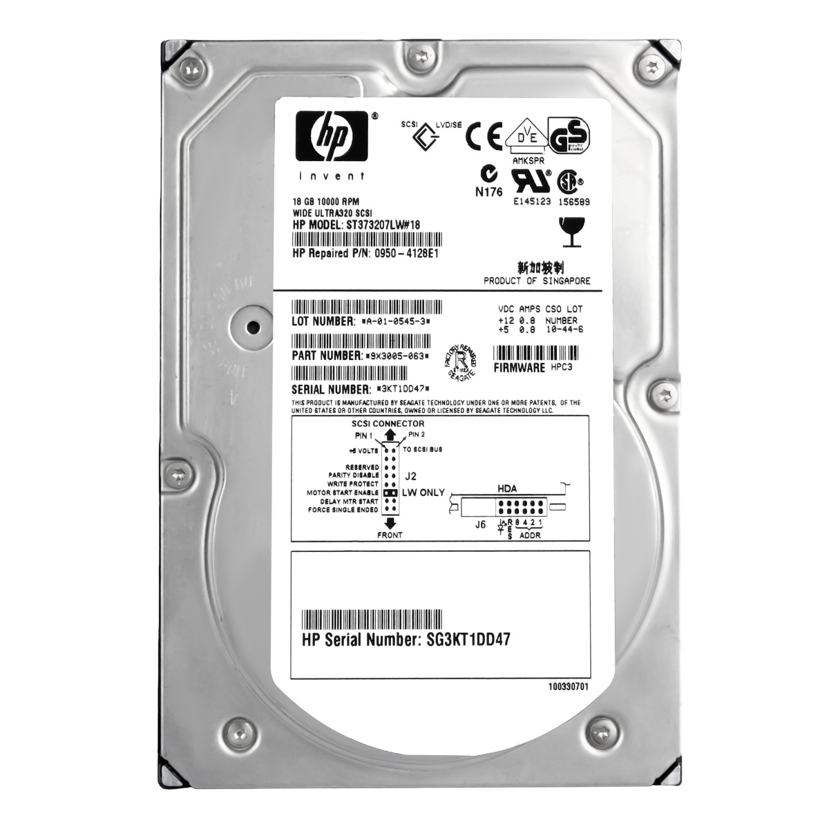 Disque dur HP 0950-4128E1 18 Go 10K 8 Mo SCSI U320 3,5" ST373207LW#18