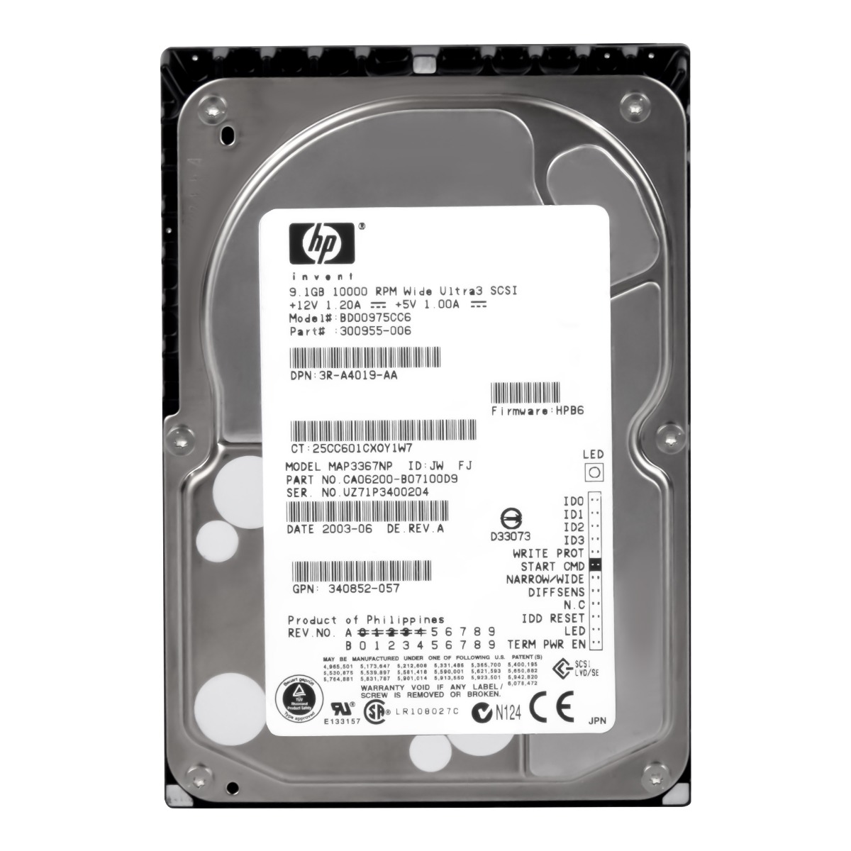 HP 300955-006 9,1 Go 10K 8 Mo U320 SCSI 68 broches 3,5'' BD00975CC6
