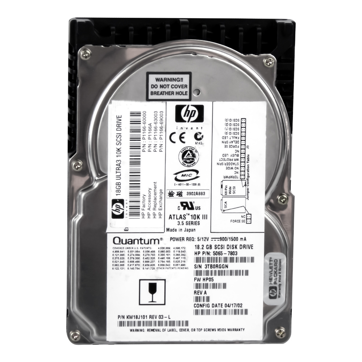 HP 5065-7803 18,2 Go 10K 8 Mo SCSI U160 3,5'' KW18J101