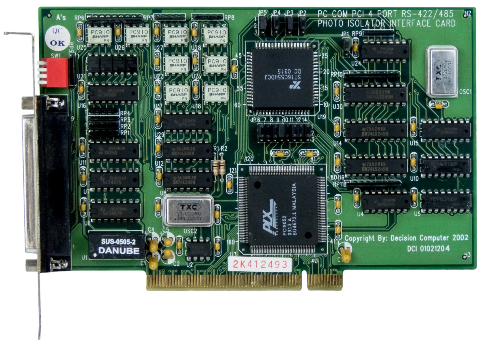 PLX TECHNOLOGY PCI9052 CARTE INTERFACE ISOLEUR PHOTO 4 PORTS PCI