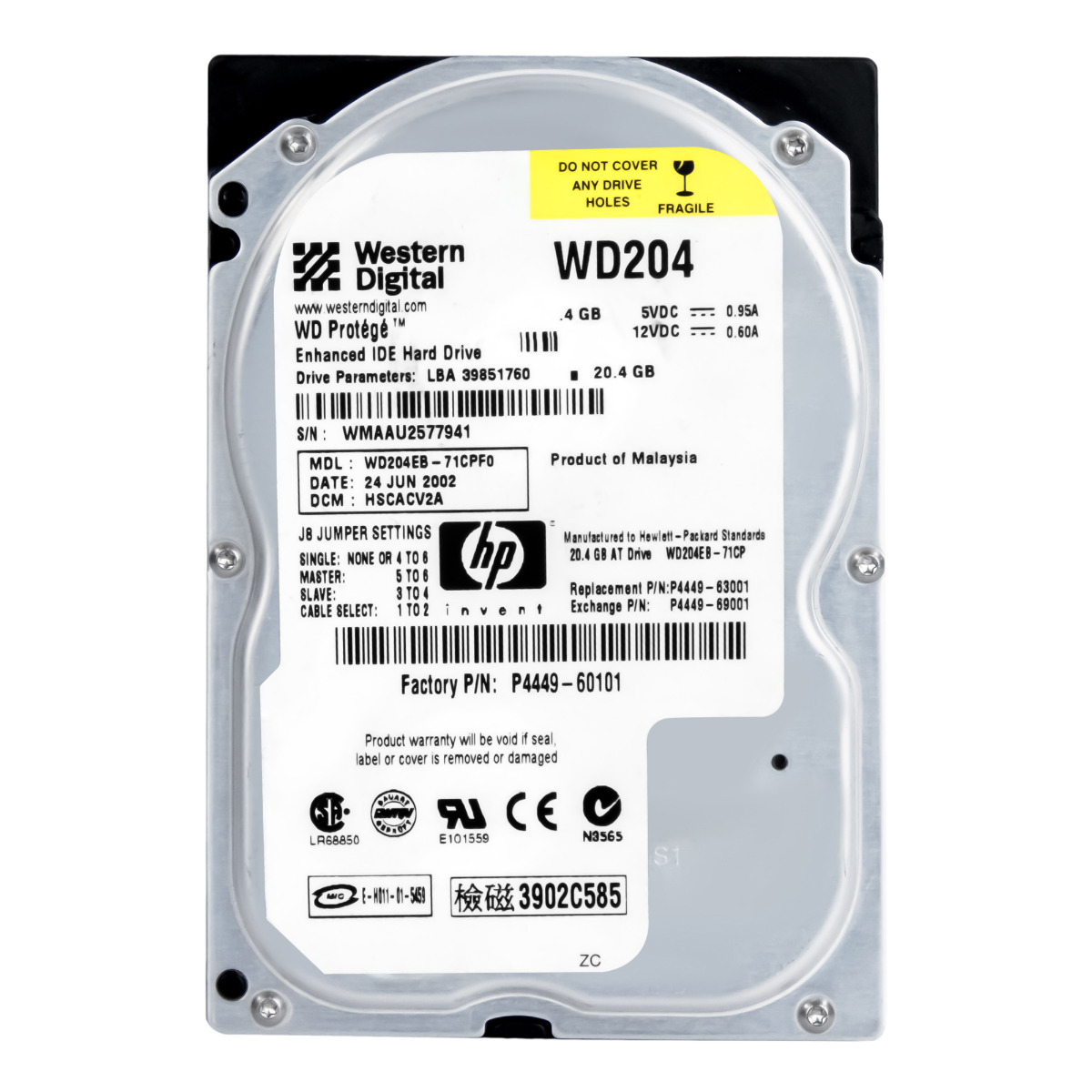 HP P4449-60101 20 Go 5,4K 2 Mo ATA 3,5'' WD204EB-71CPF0