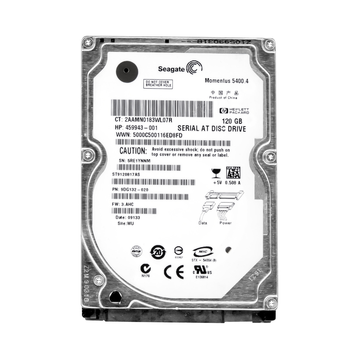 HP 459943-001 120 Go 5,4K 8 Mo SATA II 2,5'' ST9120817AS