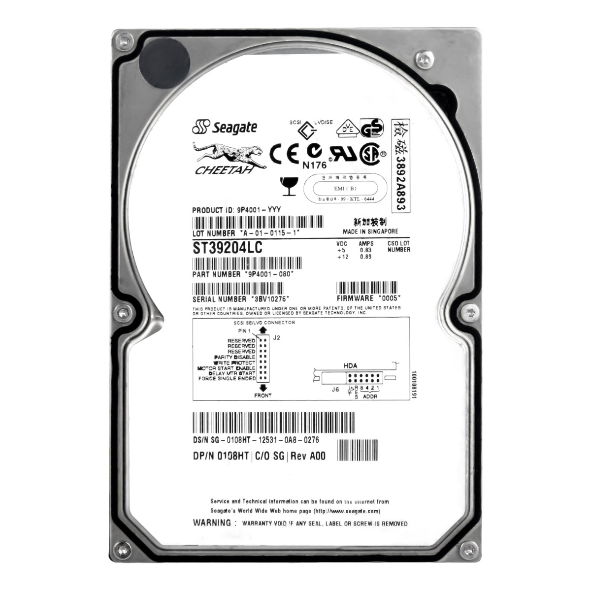 DELL 0108HT 9,1 Go 10K 4 Mo SCSI U160 3,5'' ST39204LC
