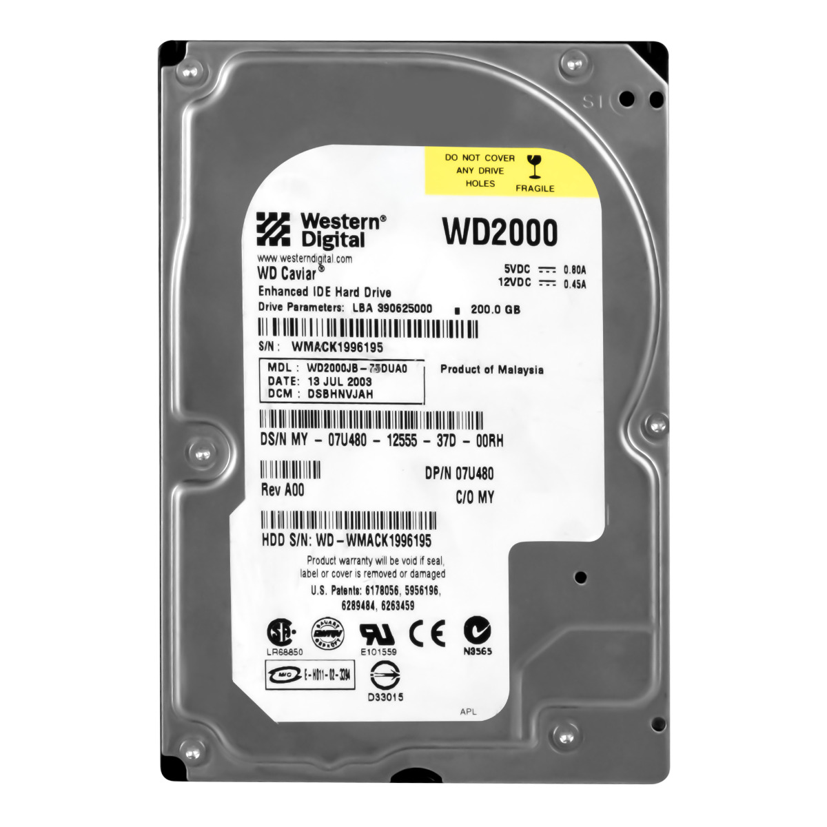 DELL 07U480 200 Go 7 200 tr/min 8 Mo ATA 3,5'' WD2000JB-75DUA0