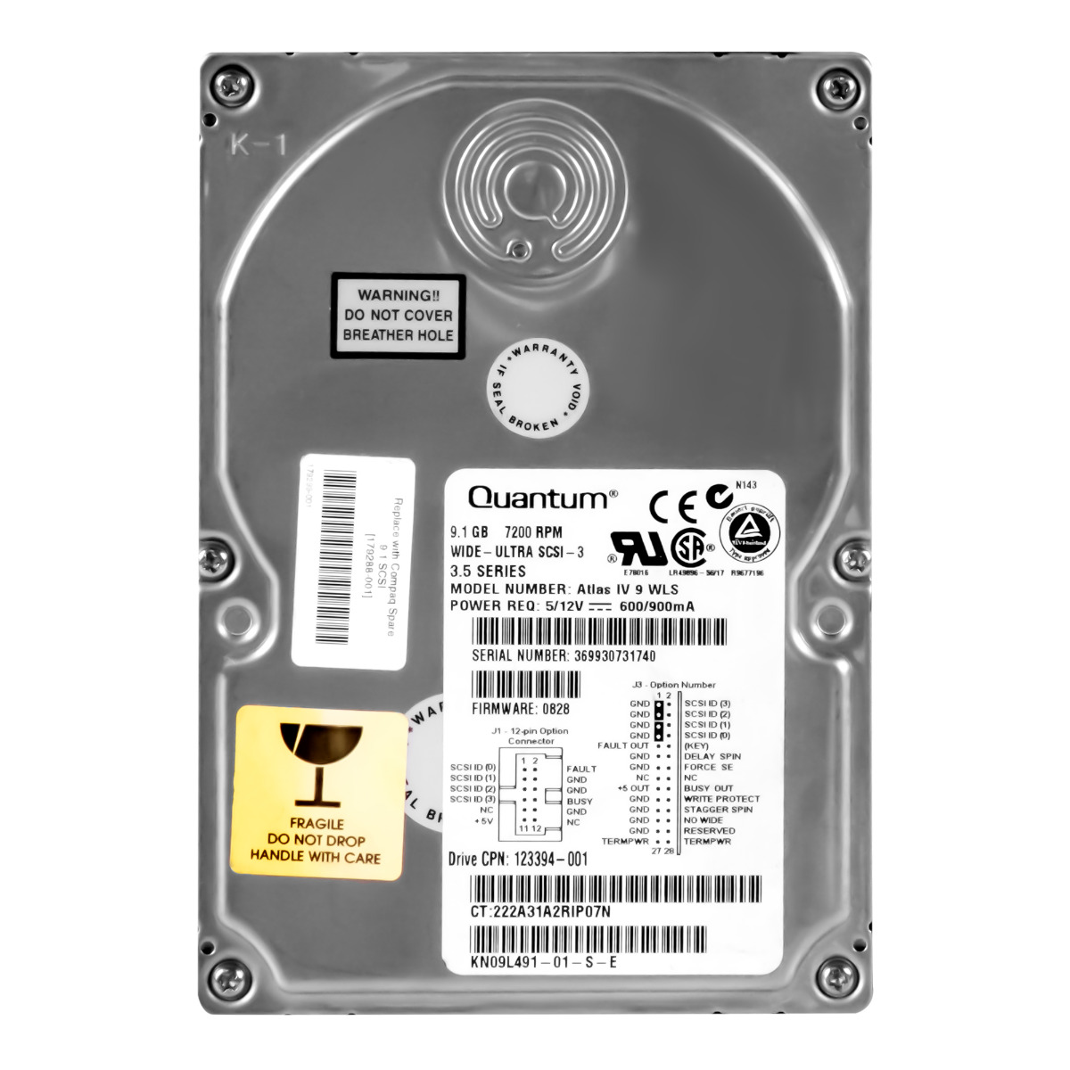 HP 123394-001 9,1 Go 7,2K 4 Mo SCSI U160 3,5'' KN09L491