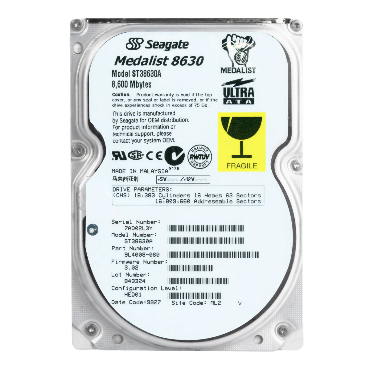 SEAGATE MEDALIST 8630 8,6 Go 5 400 tr/min ATA 3,5'' ST38630A