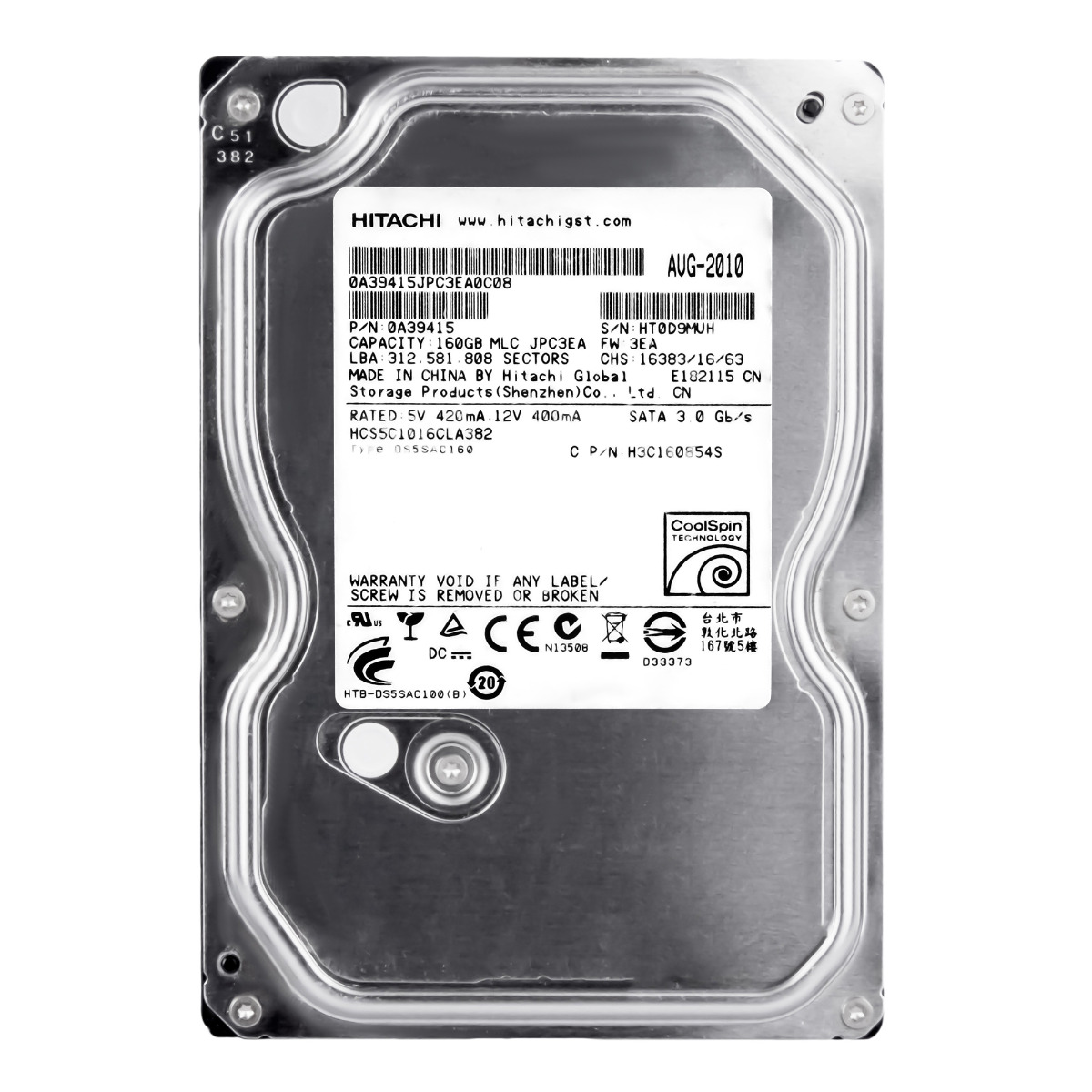 HITACHI CinemaStar 5K1000 160 Go 5,4K 8 Mo SATA II 3,5'' HCS5C1016CLA382