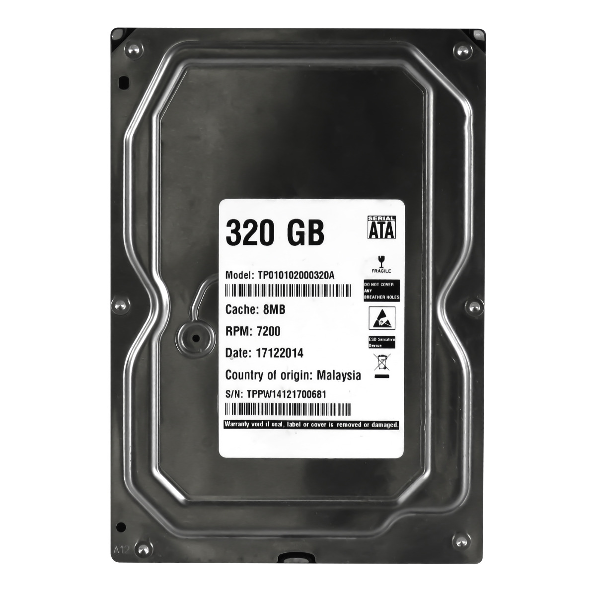 Disque dur 320 Go 7 200 tr/min 8 Mo SATA 3,5'' TP010102000320A