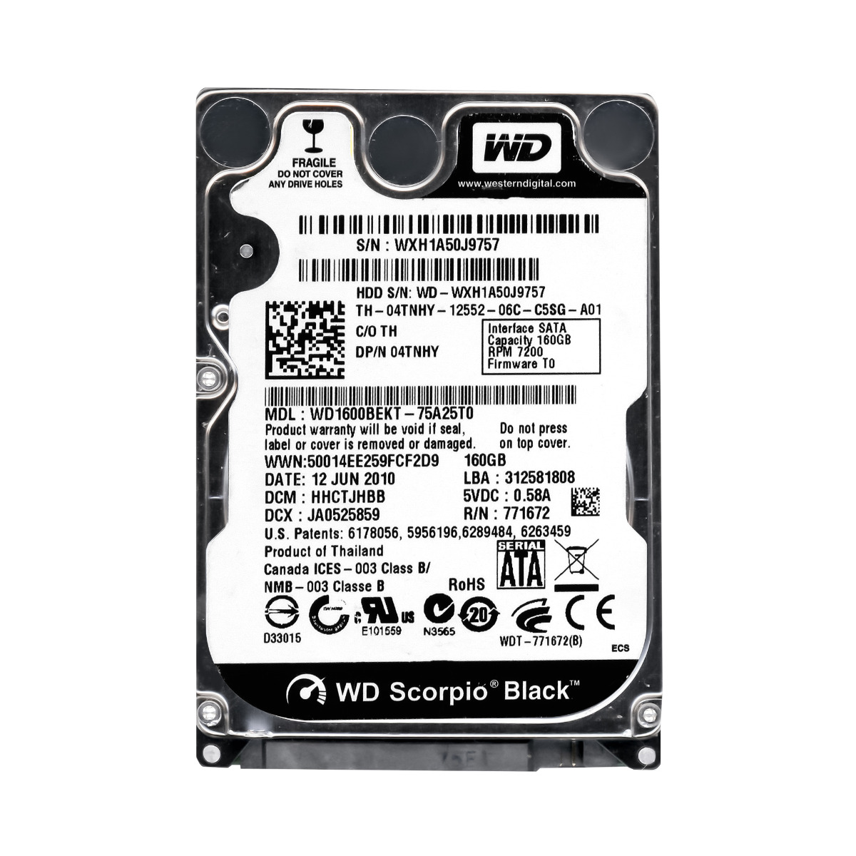 DELL 04TNHY 160 Go 7 200 tr/min 16 Mo SATA II 2,5'' WD1600BEKT